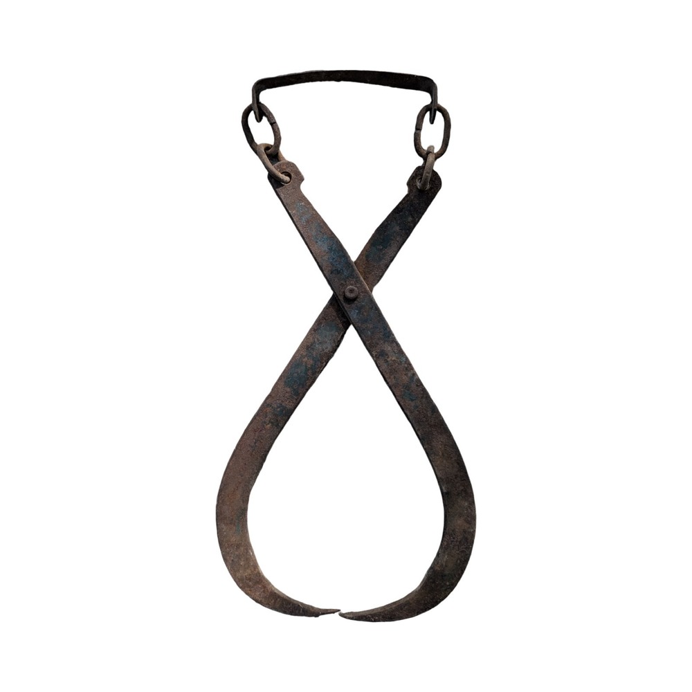 Antique Hand Wrought Iron Ice Tongs Primitive Home Display Decor 15" x 8"‎